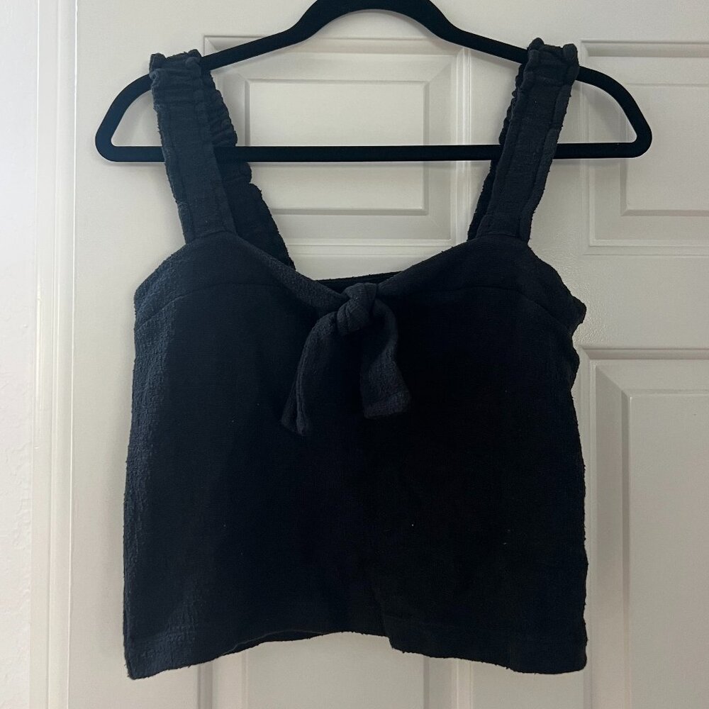 Madewell Textured Tie Front Black Ruffled Tank Top